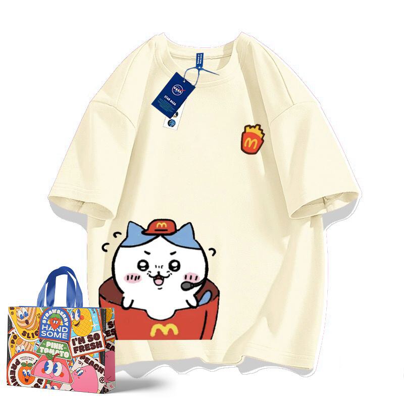 「tops」ちいかわ ハチワレ マク プリント 男女兼用 ルーズ 半袖Ｔシャツ 7色YS8425