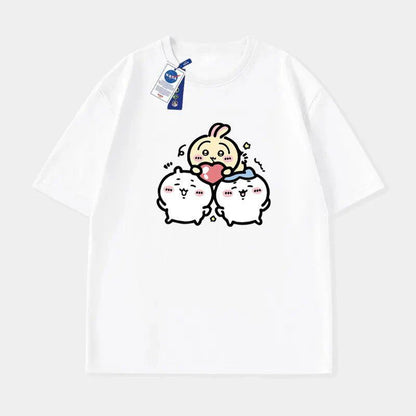 「tops」ちいかわ キャラクター プリント 男女兼用 ラウンドネック 半袖 Ｔシャツ7色YS8247