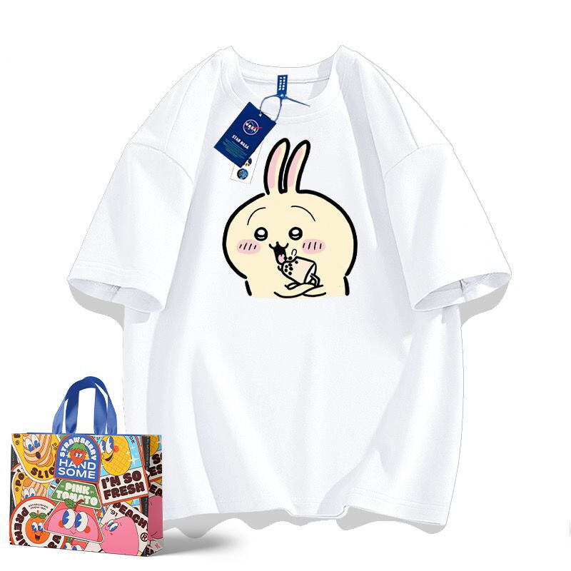 「tops」ちいかわ ウサギキャラクタープリント 男女兼用 ラウンドネック ルーズ 半袖Ｔシャツ 9色YS8444