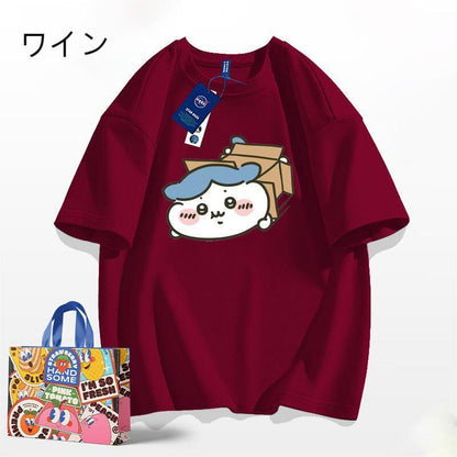 「tops」ちいかわ ハチワレ キャラクタープリント 男女兼用 ラウンドネック ルーズ 半袖Ｔシャツ 6色YS8462