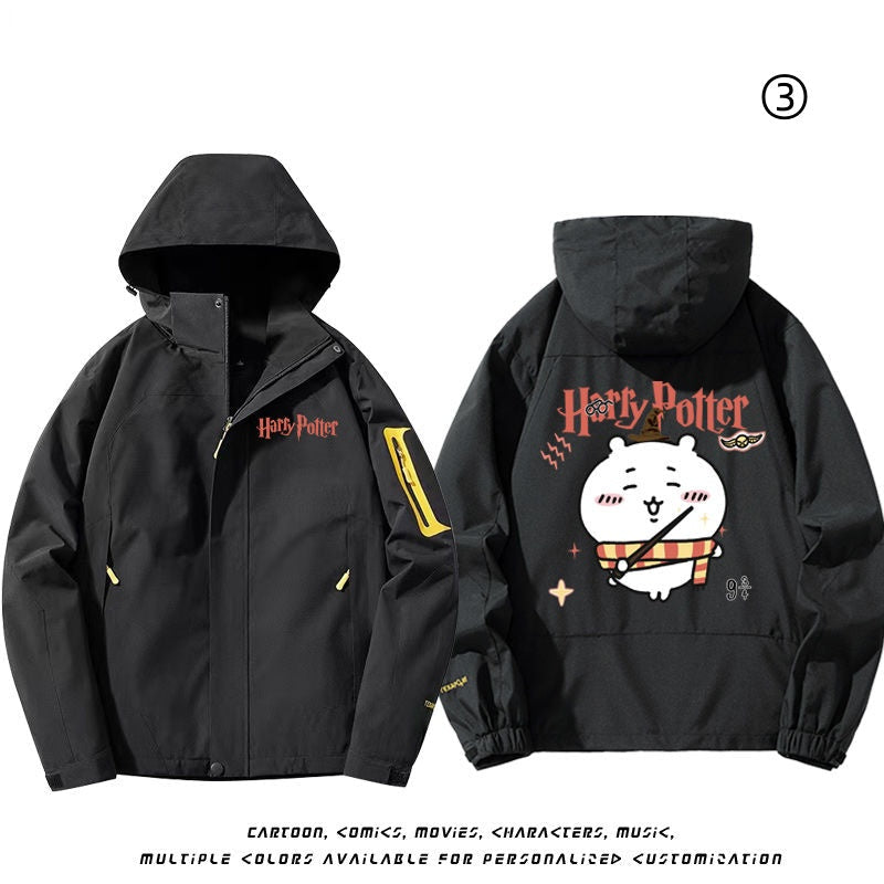 「outer」ちいかわXHARRY POTTER キャラクタープリント 男女兼用 撥水加工 マウンテンパーカーYS9536