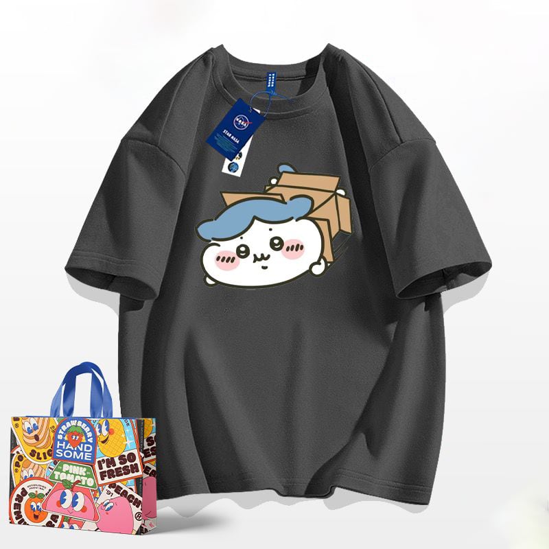 「tops」ちいかわ ハチワレ キャラクタープリント 男女兼用 ラウンドネック ルーズ 半袖Ｔシャツ 6色YS8462