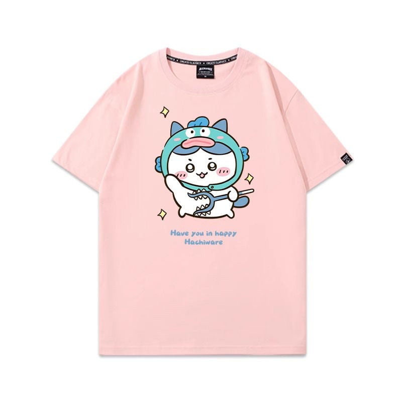 「tops」ちいかわ ハチワレ キャラクター プリント 男女兼用 ラウンドネック 半袖Ｔシャツ 7色YS8489