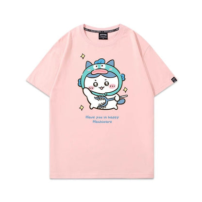 「tops」ちいかわ ハチワレ キャラクター プリント 男女兼用 ラウンドネック 半袖Ｔシャツ 7色YS8489