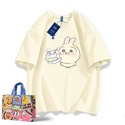 「tops」ちいかわ ウサギ ケーキ プリント 男女兼用 ラウンドネック ルーズ 半袖Ｔシャツ 9色YS8445