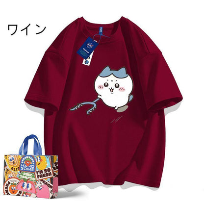 「tops」ちいかわ ハチワレ プリント 男女兼用 ラウンドネック ルーズ 半袖Ｔシャツ 7色YS8459