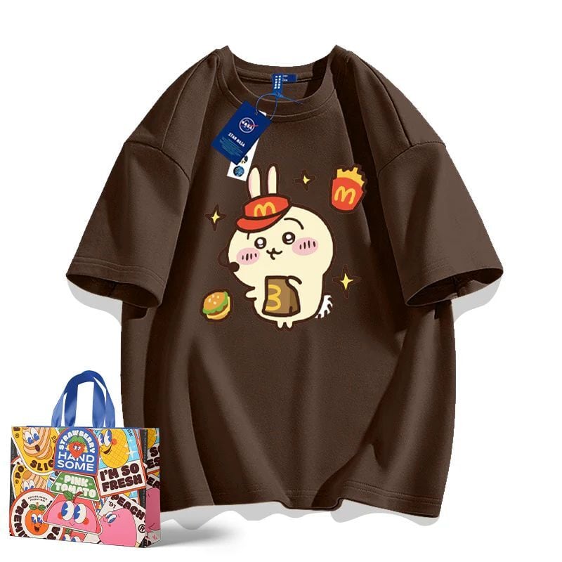 「tops」ちいかわ ウサギ キャラクター プリント 男女兼用 ラウンドネック 半袖Ｔシャツ 8色YS8397