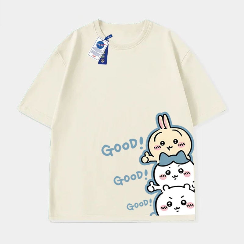 「tops」ちいかわ キャラクター GOOD プリント 男女兼用 ラウンドネック 半袖Ｔシャツ 7色YS8521