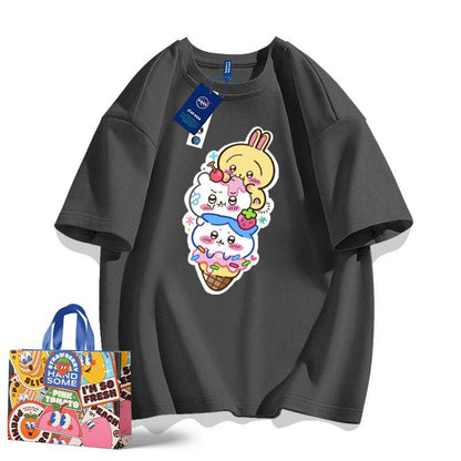 「tops」ちいかわ キャラクター プリント 男女兼用 ラウンドネック ルーズ 半袖Ｔシャツ 9色YS8497