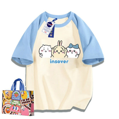 「tops」ちいかわ プリント 男女兼用 ラウンドネック ルーズ 半袖Ｔシャツ 4色YS8448