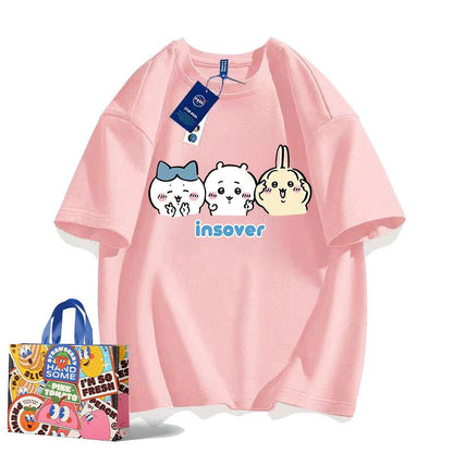 「tops」ちいかわ キャラクタープリント 男女兼用 ラウンドネック 半袖Ｔシャツ 6色YS8484