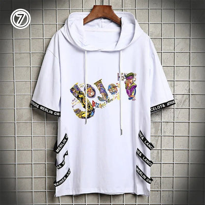 【人気急上昇中】「tops」JOJO キャラクター 人類の進化 漫画プリント フード付き 半袖Ｔシャツ 2色 7種類YS8568