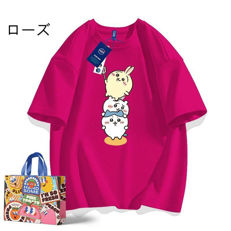 「tops」ちいかわ キャラクター プリント 男女兼用 ラウンドネック ルーズ 半袖Ｔシャツ 7色YS8498