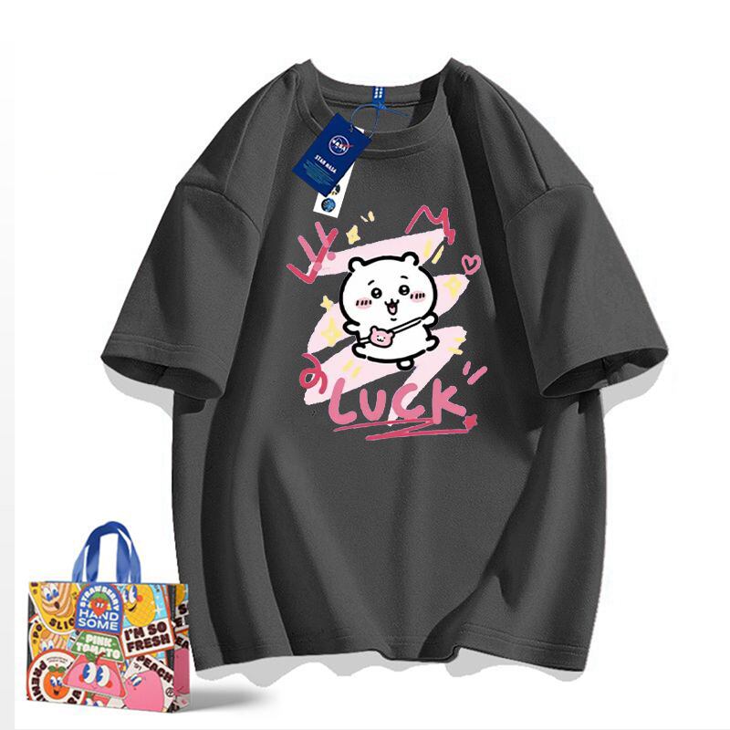 「tops」ちいかわ キャラクター LUCK プリント 男女兼用 ラウンドネック 半袖Ｔシャツ 6色YS8529