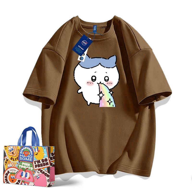 「tops」ちいかわ ハチワレ キャラクタープリント 男女兼用 ラウンドネック ルーズ 半袖Ｔシャツ 8色YS8458