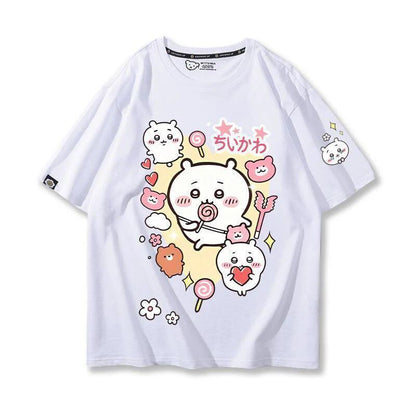 「tops」ちいかわ キャラクター プリント 男女兼用 ラウンドネック 半袖Ｔシャツ 7色YS8403