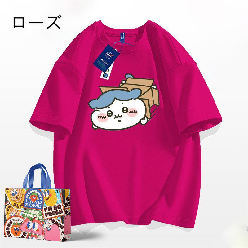 「tops」ちいかわ ハチワレ キャラクタープリント 男女兼用 ラウンドネック ルーズ 半袖Ｔシャツ 6色YS8462