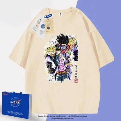 「tops」JOJO キャラクター ジョウタロウ スタンド パワー プリント 男女兼用 ラウンドネック ルーズ 半袖Ｔシャツ 6色YS8432