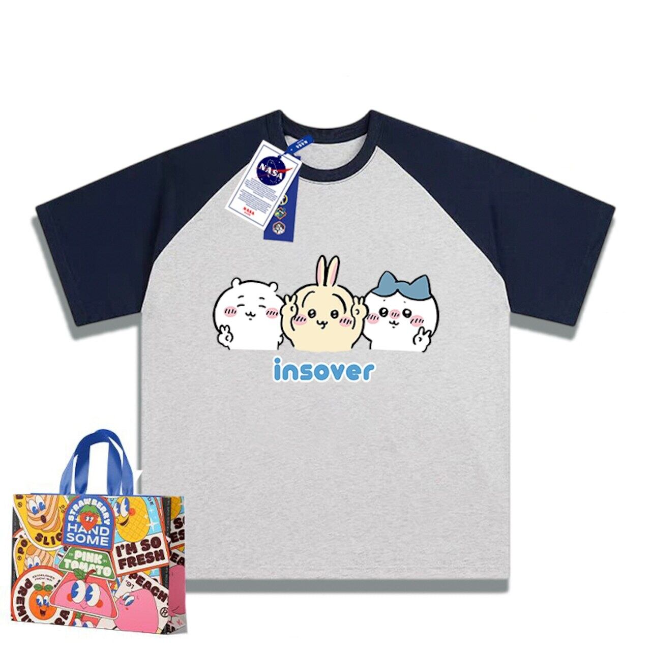 「tops」ちいかわ プリント 男女兼用 ラウンドネック ルーズ 半袖Ｔシャツ 4色YS8448