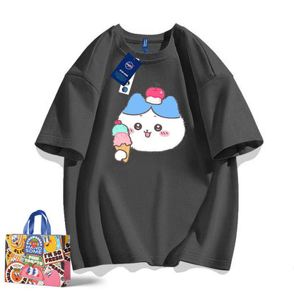 「tops」ちいかわ フワフワ ハチワレ キャラクター プリント 男女兼用 ラウンドネック 半袖Ｔシャツ 6色YS8492