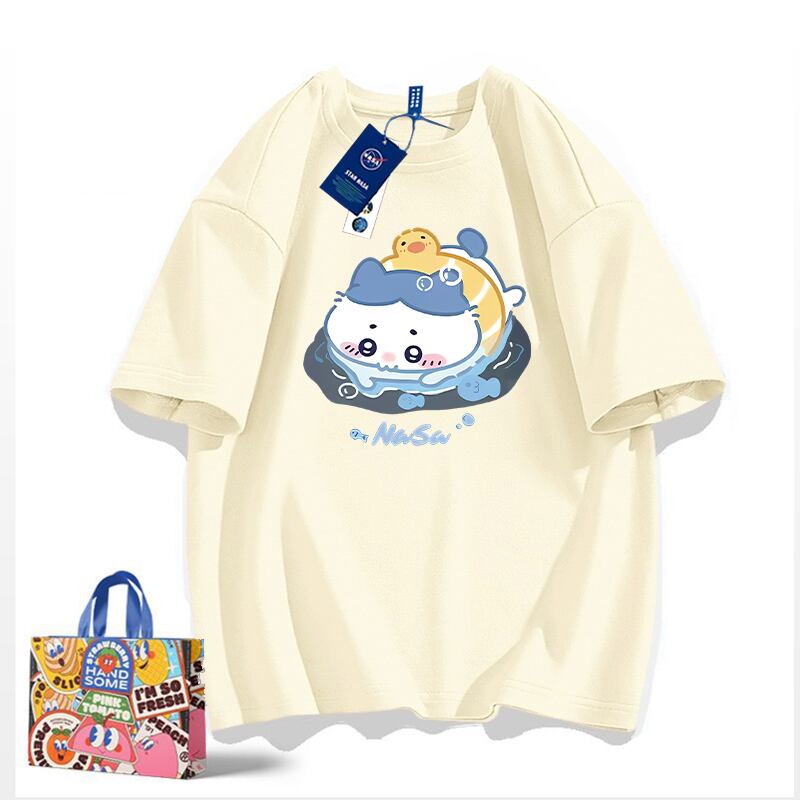 「tops」ちいかわ ハチワレ キャラクター プリント 男女兼用 ラウンドネック 半袖Ｔシャツ 6色YS8494