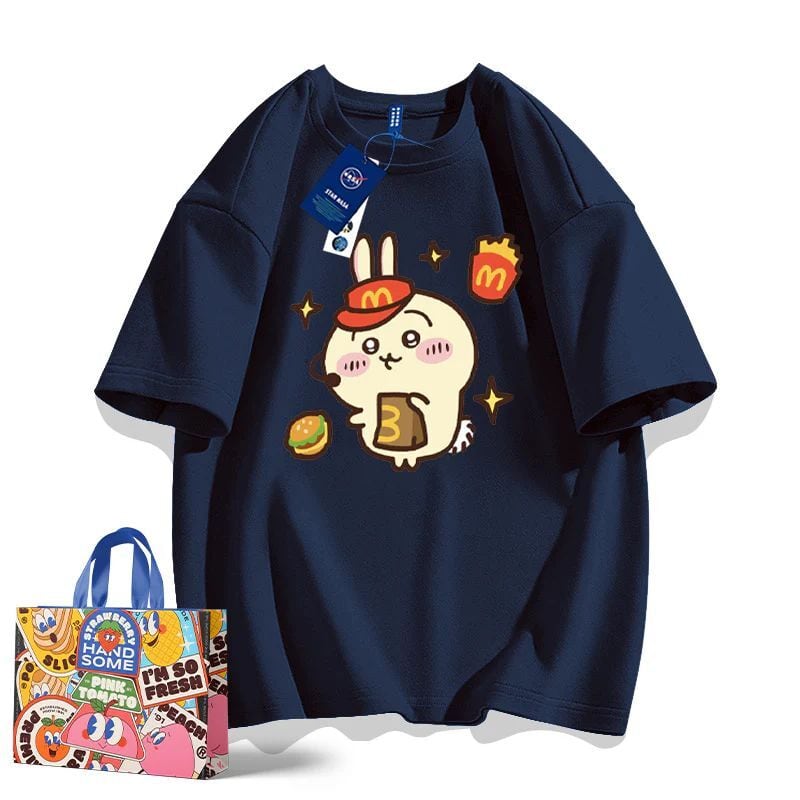 「tops」ちいかわ ウサギ キャラクター プリント 男女兼用 ラウンドネック 半袖Ｔシャツ 8色YS8397