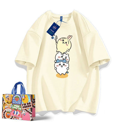 「tops」ちいかわ キャラクター プリント 男女兼用 ラウンドネック ルーズ 半袖Ｔシャツ 7色YS8498