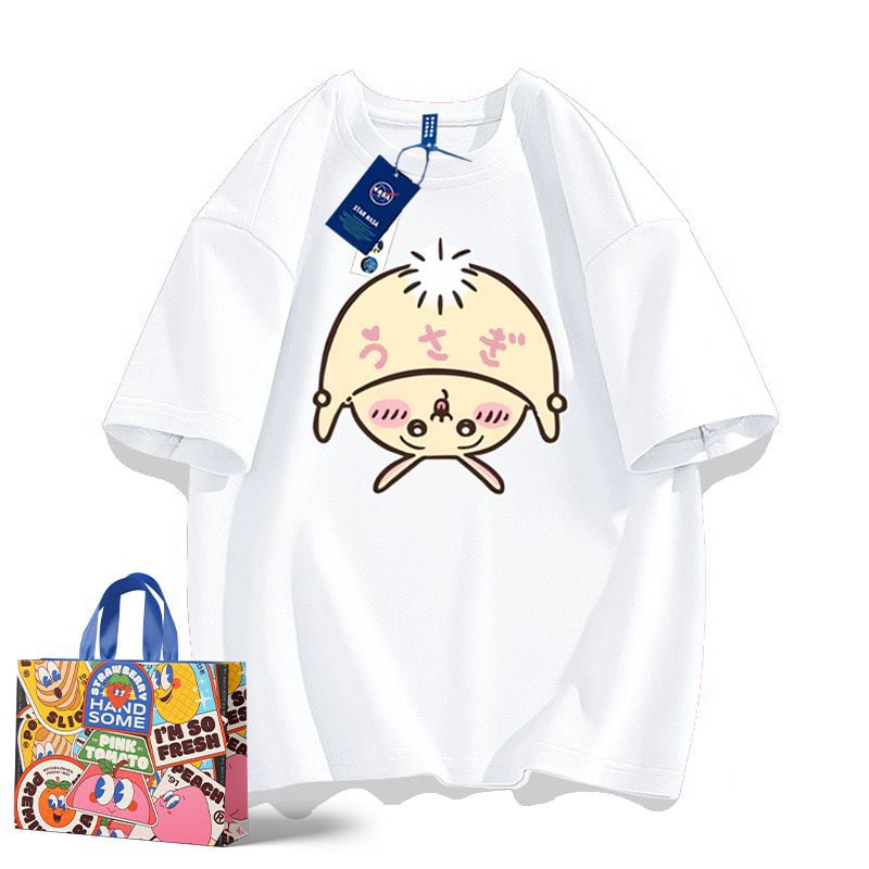 「tops」ちいかわ ウサギキャラクタープリント 男女兼用  ルーズ 半袖Ｔシャツ 7色YS8438