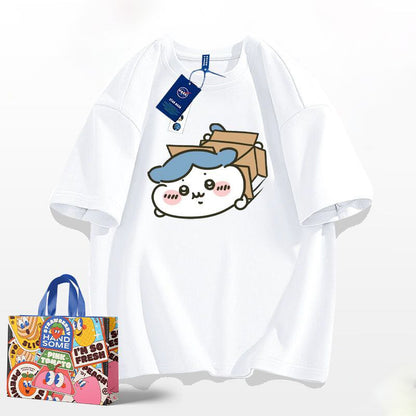 「tops」ちいかわ ハチワレ キャラクタープリント 男女兼用 ラウンドネック ルーズ 半袖Ｔシャツ 6色YS8462