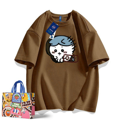 「tops」ちいかわ ハチワレ プリント 男女兼用 ルーズ 半袖Ｔシャツ 9色YS8532