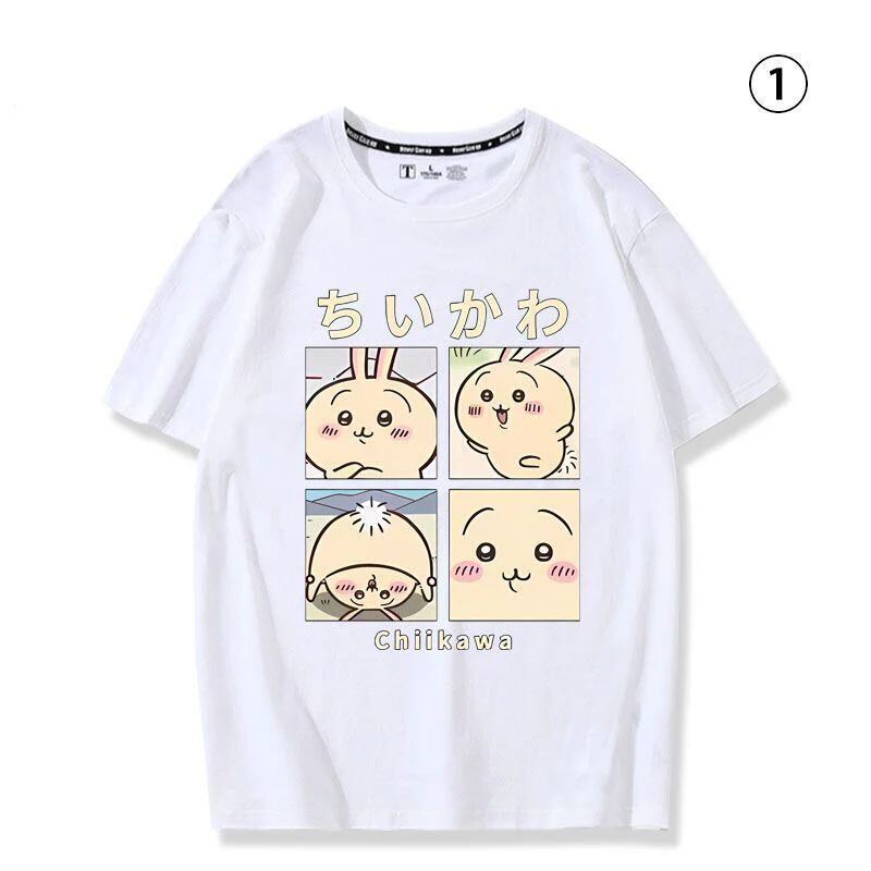 「tops」ちいかわ ウサギ キャラクタープリント 男女兼用 半袖 Ｔシャツ2色2種類YS8249