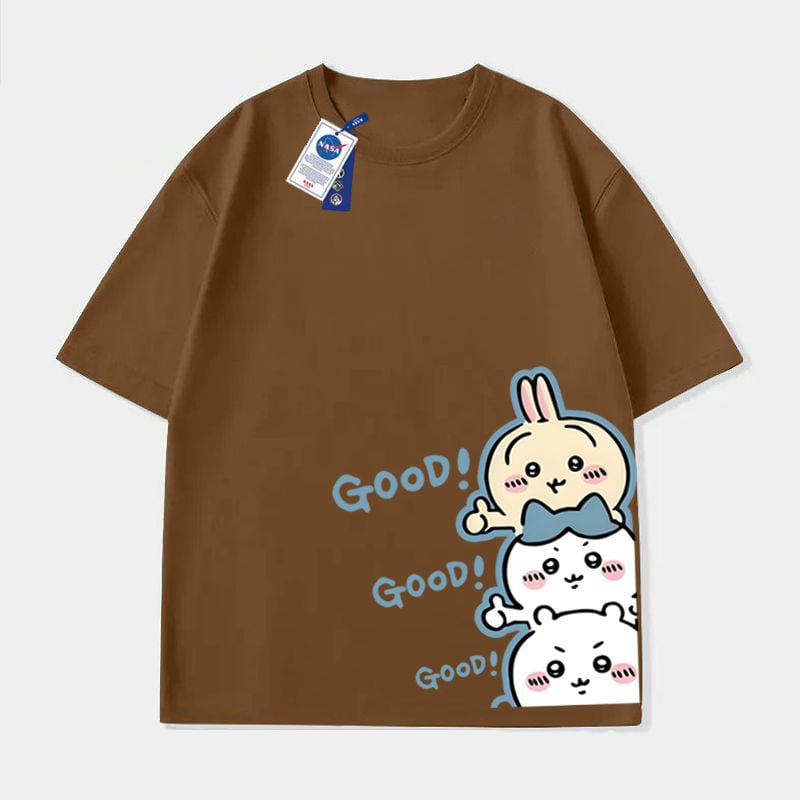 「tops」ちいかわ キャラクター GOOD プリント 男女兼用 ラウンドネック 半袖Ｔシャツ 7色YS8521