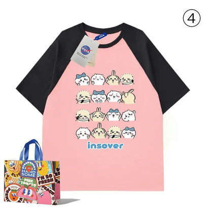 「tops」ちいかわ キャラクター プリント 男女兼用 ラウンドネック 半袖Ｔシャツ 9種類YS8394