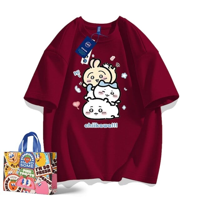 「tops」ちいかわ キャラクター プリント 男女兼用 ラウンドネック 半袖Ｔシャツ 6色YS8314