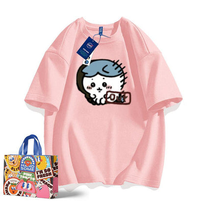 「tops」ちいかわ ハチワレ プリント 男女兼用 ルーズ 半袖Ｔシャツ 9色YS8532