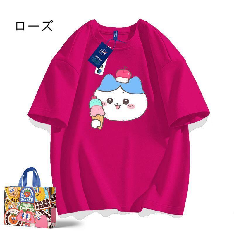 「tops」ちいかわ フワフワ ハチワレ キャラクター プリント 男女兼用 ラウンドネック 半袖Ｔシャツ 6色YS8492