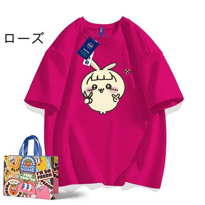 「tops」ちいかわ ウサギ キャラクタープリント 男女兼用 ラウンドネック ルーズ 半袖Ｔシャツ 9色YS8446