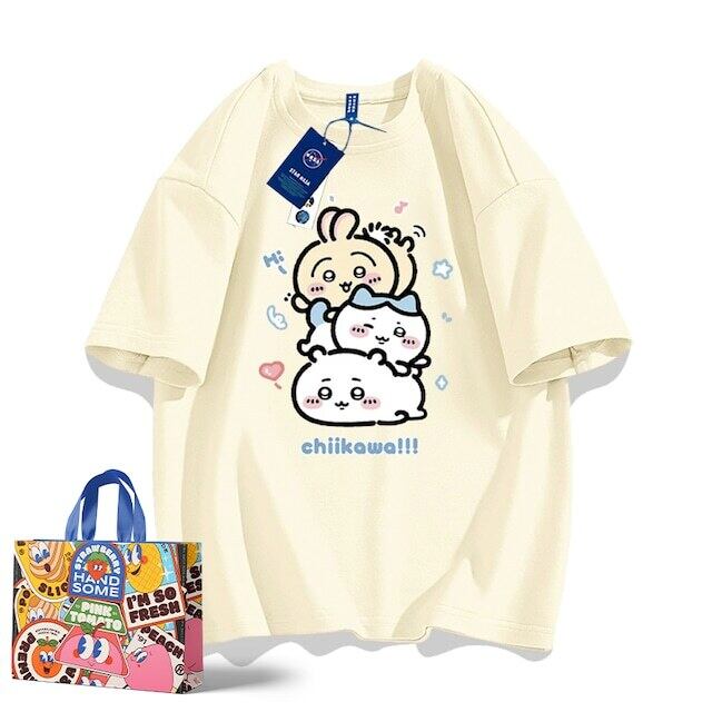 「tops」ちいかわ キャラクター プリント 男女兼用 ラウンドネック 半袖Ｔシャツ 6色YS8314