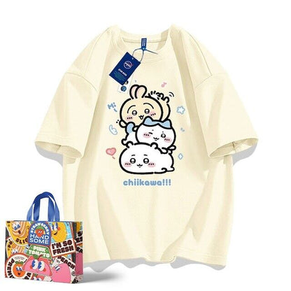 「tops」ちいかわ キャラクター プリント 男女兼用 ラウンドネック 半袖Ｔシャツ 6色YS8314