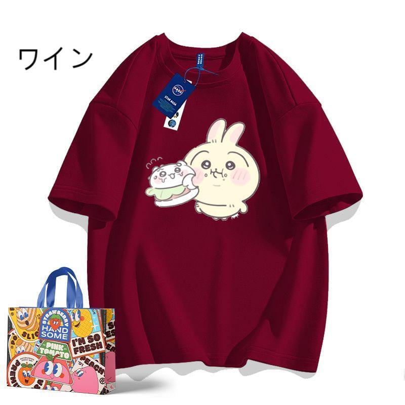 「tops」ちいかわ ウサギ ケーキ プリント 男女兼用 ラウンドネック ルーズ 半袖Ｔシャツ 9色YS8445