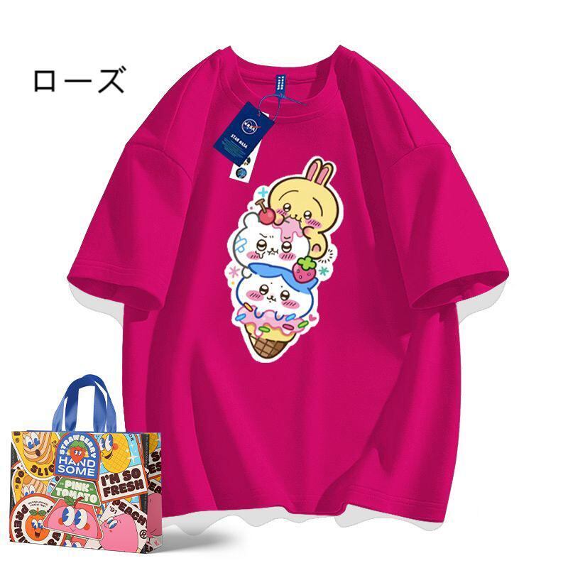 「tops」ちいかわ キャラクター プリント 男女兼用 ラウンドネック ルーズ 半袖Ｔシャツ 9色YS8497