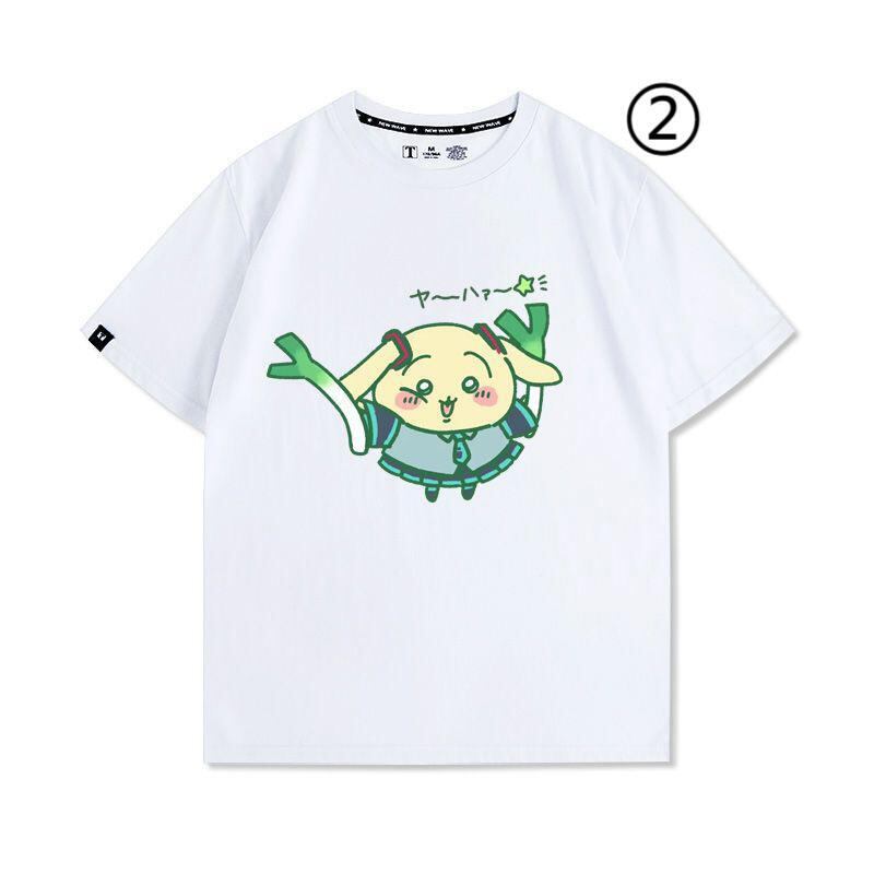 「tops」ちいかわ ウサギXハツネ キャラクター プリント 男女兼用 ラウンドネック 半袖Ｔシャツ 4種類5色YS8524