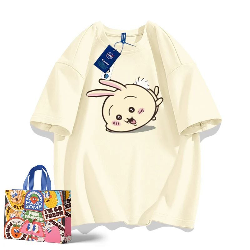 「tops」ちいかわ ウサギ キャラクター プリント 男女兼用 ラウンドネック 半袖Ｔシャツ 8色YS8395