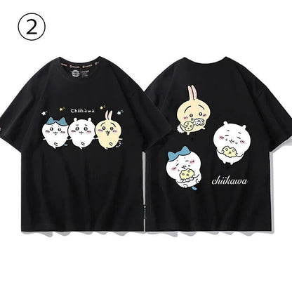 「tops」ちいかわ 可愛い プリント 男女兼用 ルーズ 半袖Ｔシャツ 4色2種類YS8420