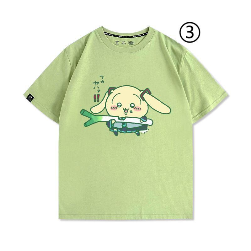 「tops」ちいかわ ウサギXハツネ キャラクター プリント 男女兼用 ラウンドネック 半袖Ｔシャツ 4種類5色YS8524