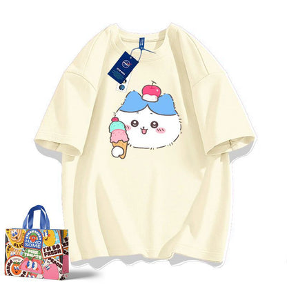 「tops」ちいかわ フワフワ ハチワレ キャラクター プリント 男女兼用 ラウンドネック 半袖Ｔシャツ 6色YS8492