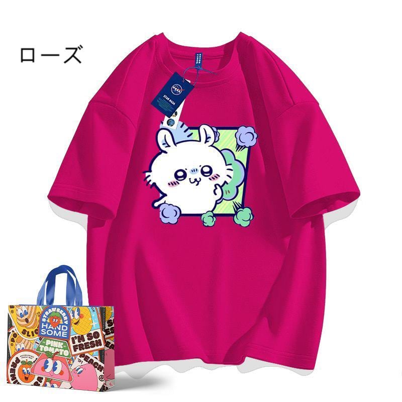 「tops」ちいかわ モモンガ キャラクター プリント 男女兼用 ラウンドネック 半袖Ｔシャツ 7色YS8511