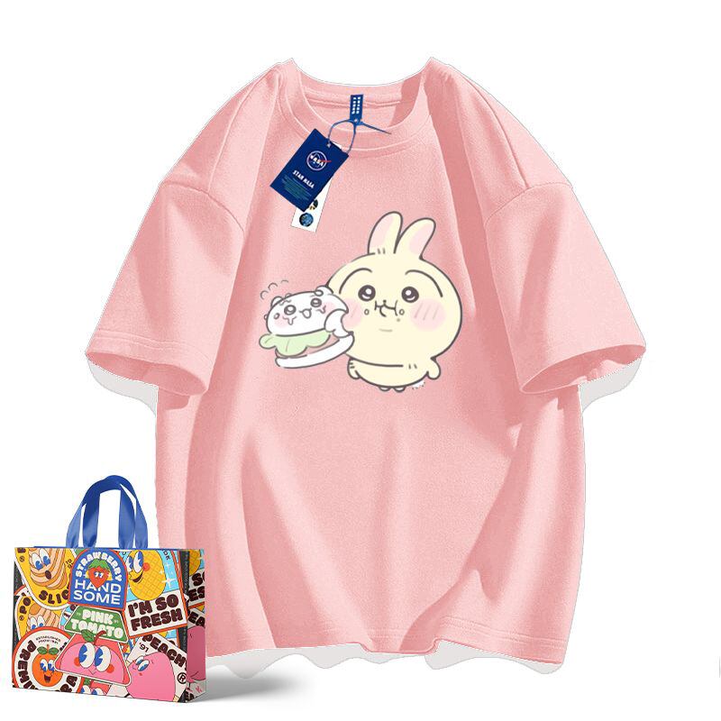 「tops」ちいかわ ウサギ ケーキ プリント 男女兼用 ラウンドネック ルーズ 半袖Ｔシャツ 9色YS8445