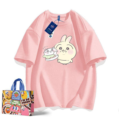 「tops」ちいかわ ウサギ ケーキ プリント 男女兼用 ラウンドネック ルーズ 半袖Ｔシャツ 9色YS8445