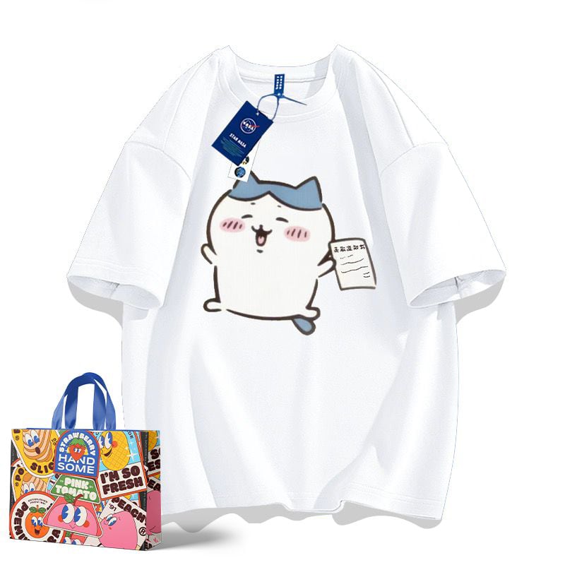 「tops」ちいかわ ハチワレ キャラクター プリント 男女兼用 ラウンドネック 半袖Ｔシャツ 9色YS8424